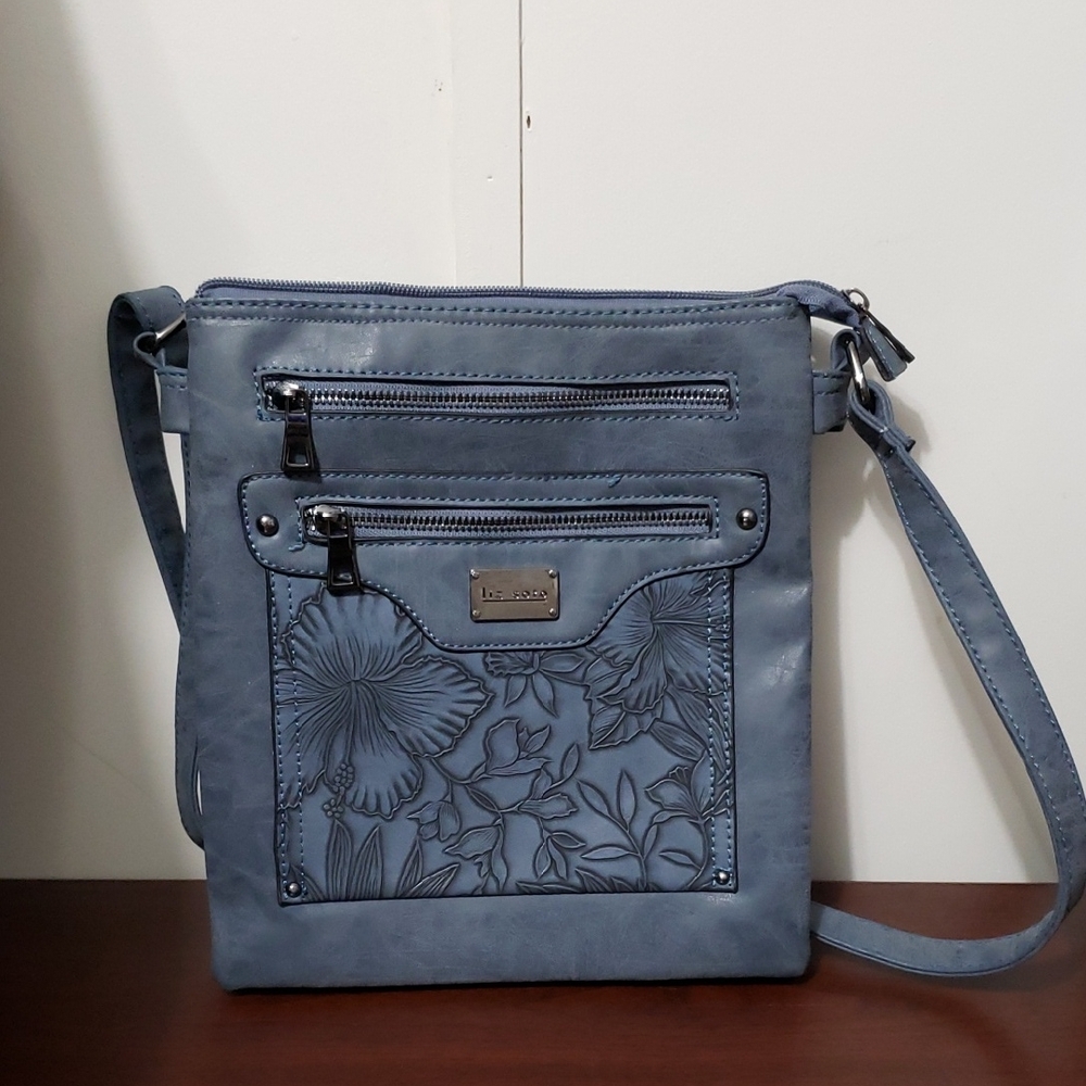 LIZ DESOTO‎ Blue Floral Front  Crossbody Bag